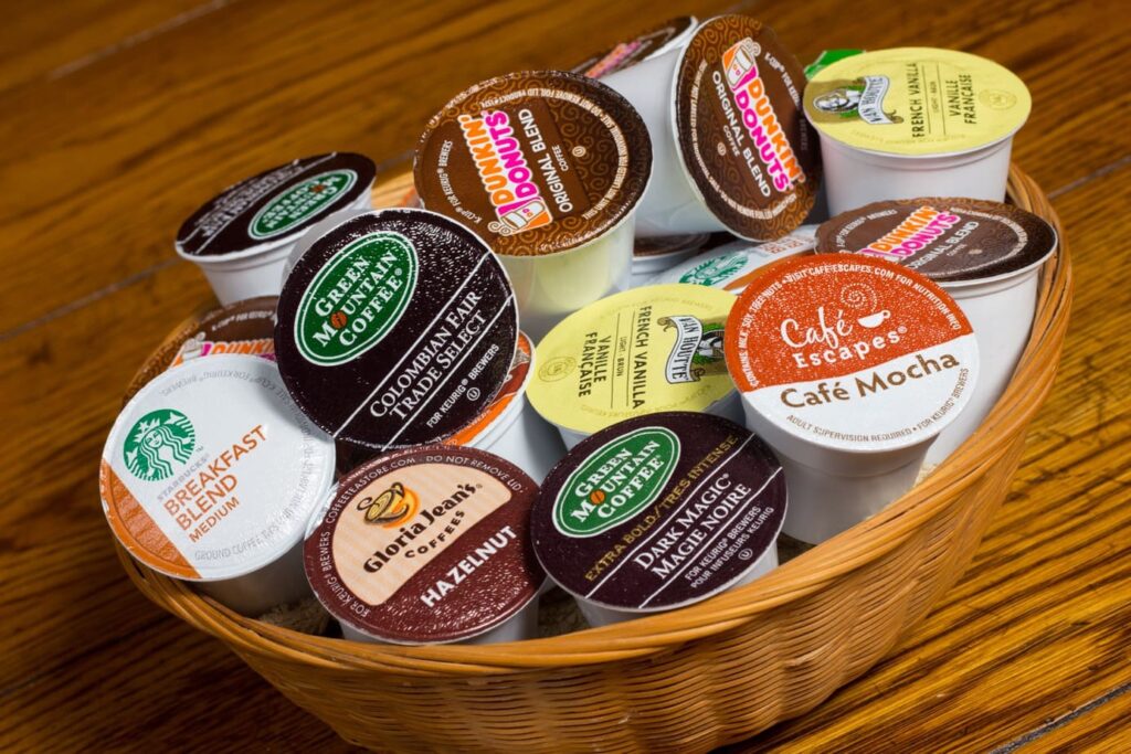 Coffee capsules on a basket on the table